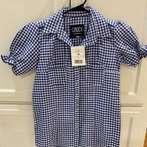 Women’s Octoberfest Blue Checkered Shirt, Size 40, US 10 NWT